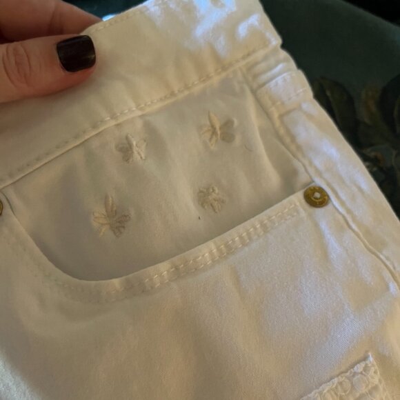 US Polo Assn. White Cropped Jeans w/ Embroidered Flowers and Patches 12 Regular - Picture 6 of 10